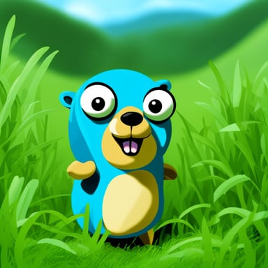 Go blue gopher in the grassland.