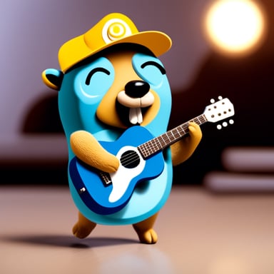 Go Blue Gopher playing the guitar.