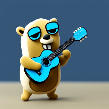 Go Blue Gopher playing the guitar.