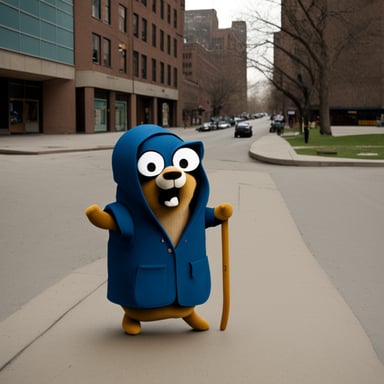 Go Blue Gopher as the homeless gopher.