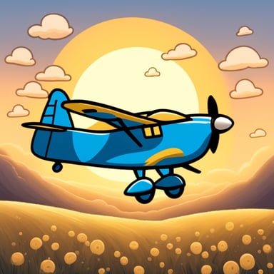 Go Blue Gopher flying an airplane into the sun.