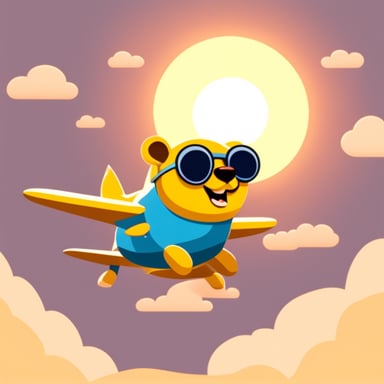 Go Blue Gopher flying an airplane into the sun.