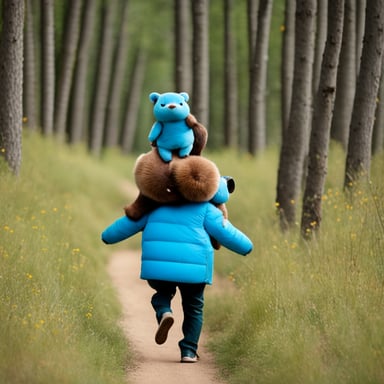 A father Go Blue Gopher carrying his daughter on his back.