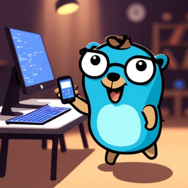 Go Blue Gopher playing pingpong happily while coding.