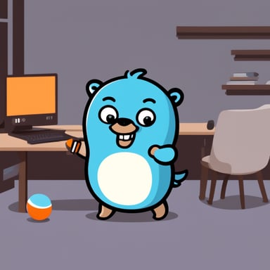 Go Blue Gopher playing pingpong happily while coding.