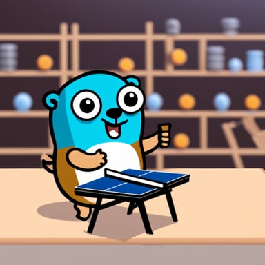 Go Blue Gopher playing pingpong happily while coding.