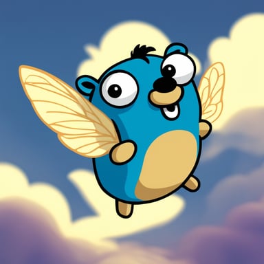 Go blue gopher flies in the sky.