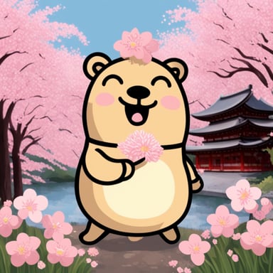 Happy Go Blue Gopher doing hanami in Japan.