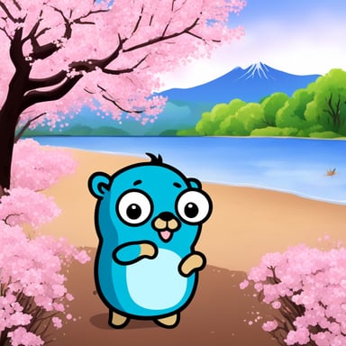 Happy Go Blue Gopher doing hanami in Japan.