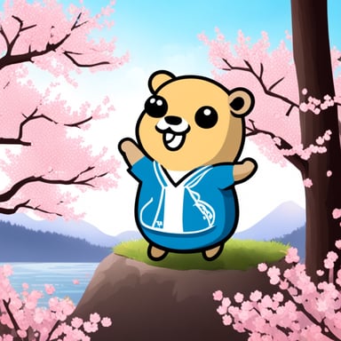 Happy Go Blue Gopher doing hanami in Japan.