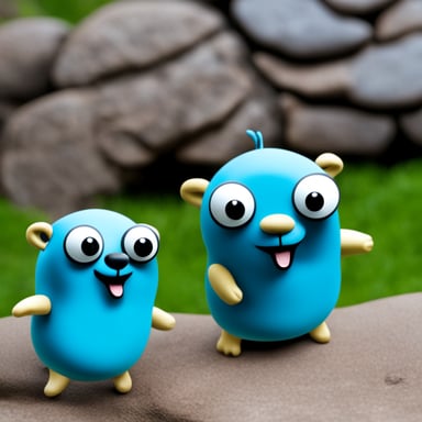 Go Blue Gopher and two friends form a group of three happy blue gophers.