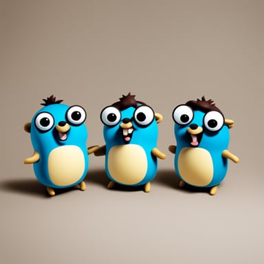 Go Blue Gopher and two friends form a group of three happy blue gophers.