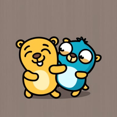 Happy Go Blue Gopher cuddling a teddy bear.