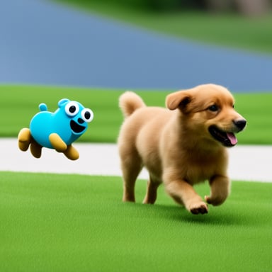 Happy Go Blue Gopher walking a very cute dog.