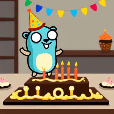 Go Blue Gopher with a happy birthday sign.