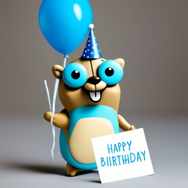 Go Blue Gopher with a happy birthday sign.