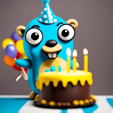 Go Blue Gopher holding a happy birthday sign.