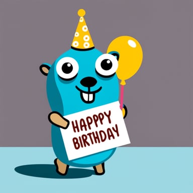 Go Blue Gopher holding a happy birthday sign.
