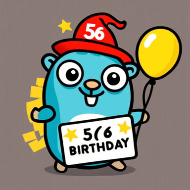 Go Blue Gopher holds a Happy 56th Birthday sign, celebrating cheerfully.
