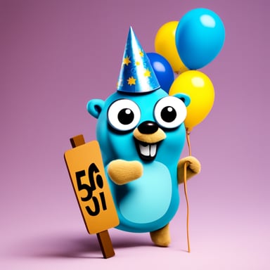 Go Blue Gopher holds a Happy 56th Birthday sign, celebrating cheerfully.