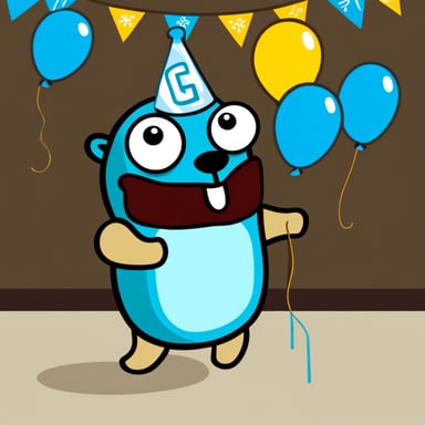 Go Blue Gopher holds a Happy 57th Birthday sign, celebrating cheerfully.