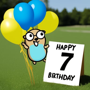 Go Blue Gopher holds a Happy 57th Birthday sign, celebrating cheerfully.