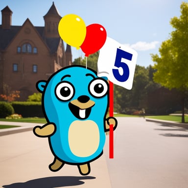 Go Blue Gopher holds a Happy 57th Birthday sign, celebrating cheerfully.