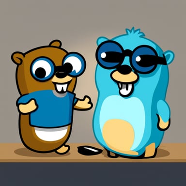 Two Go Blue Gopher mascots chatting over a web application.