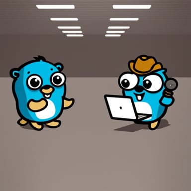 Two Go Blue Gopher mascots chatting over a web application.