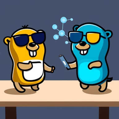 Two Go Blue Gopher mascots chatting over a web application.