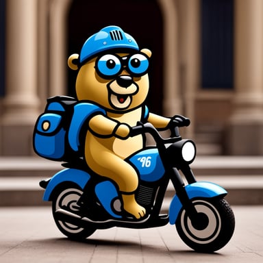Go Blue Gopher rides a motorbike.