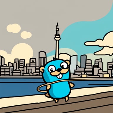 Go Blue Gopher is standing in front of the Tokyo Sky Tree.