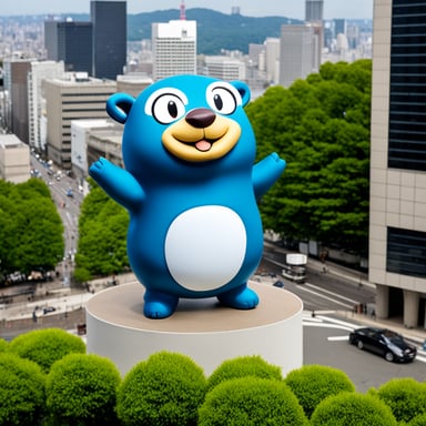 Go Blue Gopher is standing in front of the Umeda Sky Building.