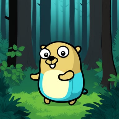 Go blue gopher in dark forest.