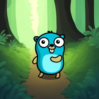 Go blue gopher in dark forest.