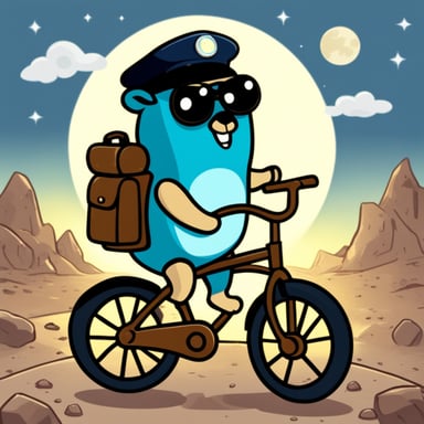 Go Blue Gopher as a policeman on a bicycle on the Moon.