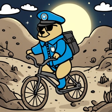 Go Blue Gopher as a policeman on a bicycle on the Moon.