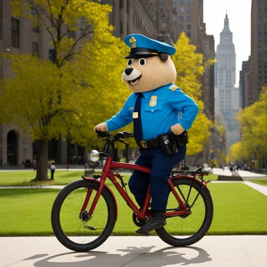 Go blue gopher as a 30-year-old policeman on a bicycle.