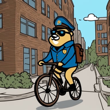 Go blue gopher as a 30-year-old policeman on a bicycle.