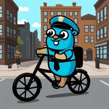 Go Blue Gopher as a 30-year-old policeman on a bicycle.