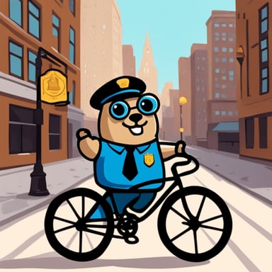 Go Blue Gopher as a 30-year-old policeman on a bicycle.