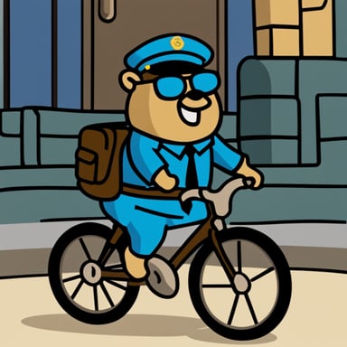 Go Blue Gopher as a 30-year-old policeman on a bicycle.