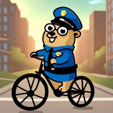 Go Blue Gopher as a policeman on a bicycle.