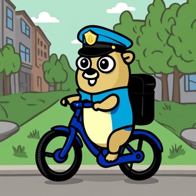 Go Blue Gopher as a policeman on a bicycle.
