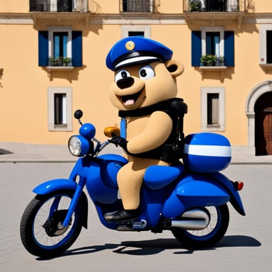 Go Blue Gopher is a 30-year-old policeman riding his bicycle and enjoying some ice cream in Italy.