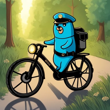 Go Blue Gopher as an invisible gopher with a human policeman on a bicycle.