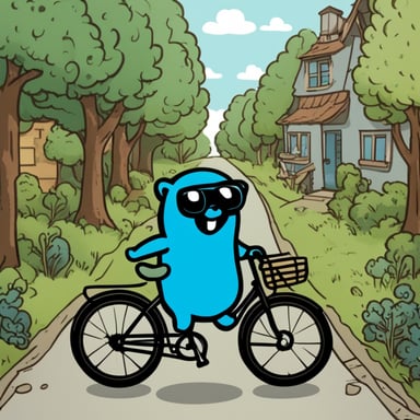 Go Blue Gopher as an invisible gopher with a human policeman on a bicycle.