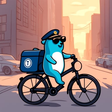Go Blue Gopher as an invisible gopher with a human policeman on a bicycle.