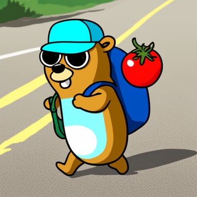 Go Blue Gopher crossed the road with a big bag on his back and drank tomato juice.
