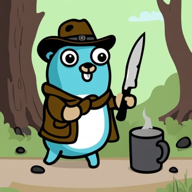 Go Blue Gopher with knife and cup.